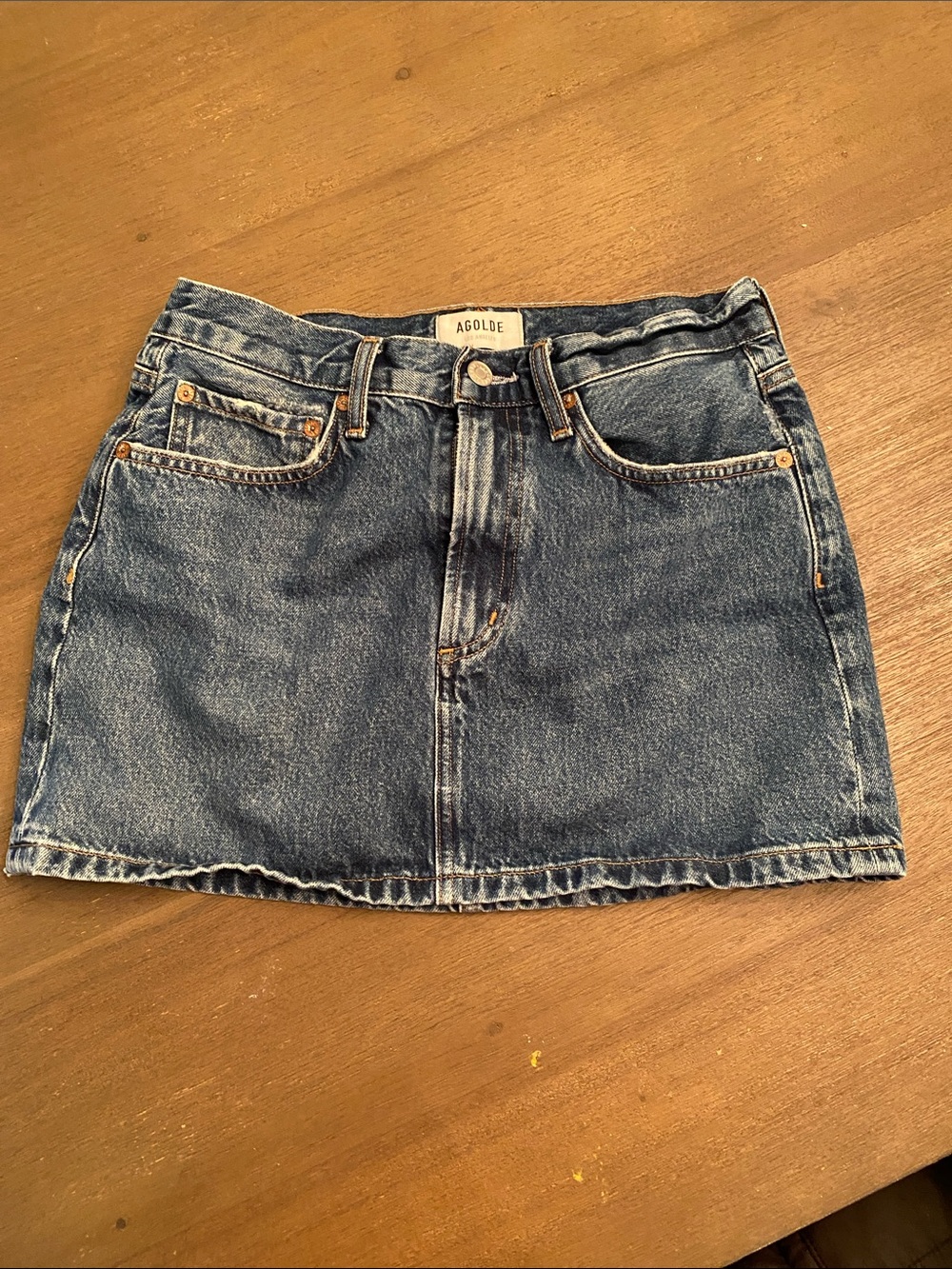 AGOLDE Vintage Wash Denim Mini Skirt in Blue